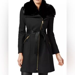 Via Spiga - Black Faux Fur-Collared Coat - Size 6